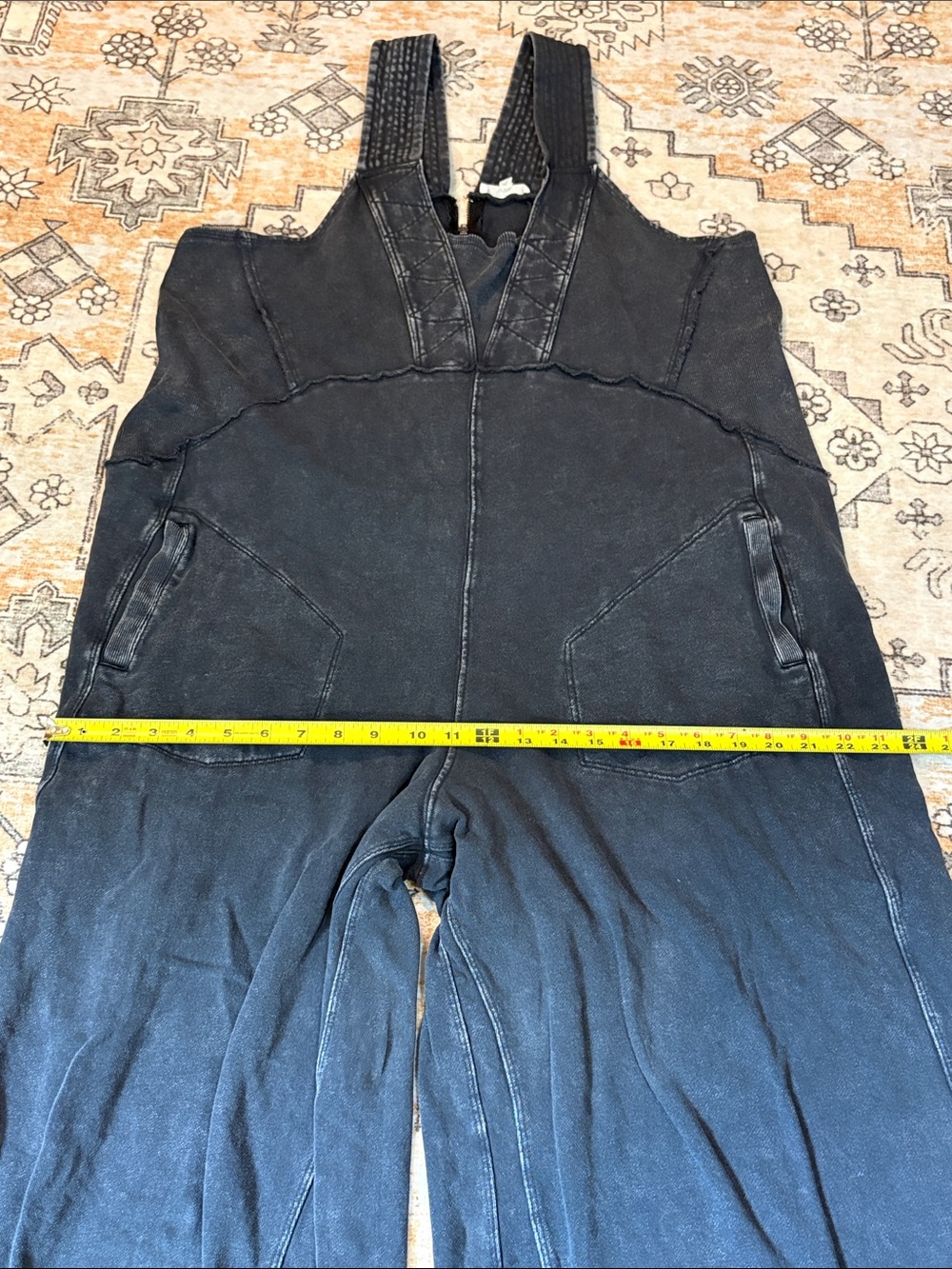 EASEL L charcoal washed terry knit sleeveless jumpsuit, oversized and wide leg - Picture 8 of 12